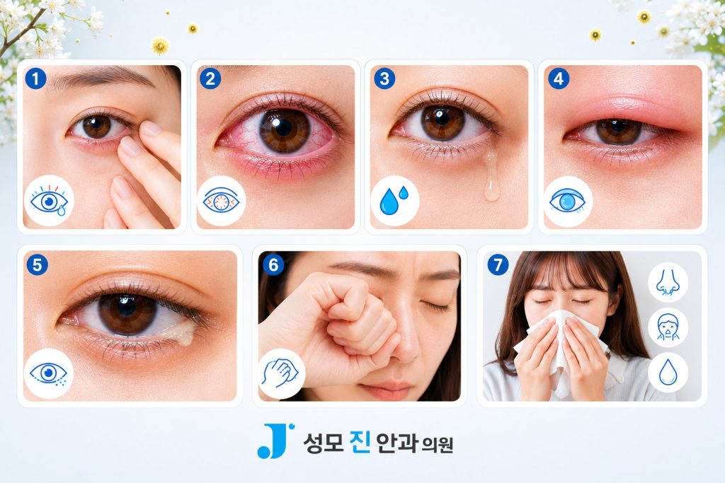 알레르기성 결막염 대표 증상 - 눈 가려움 충혈 부종