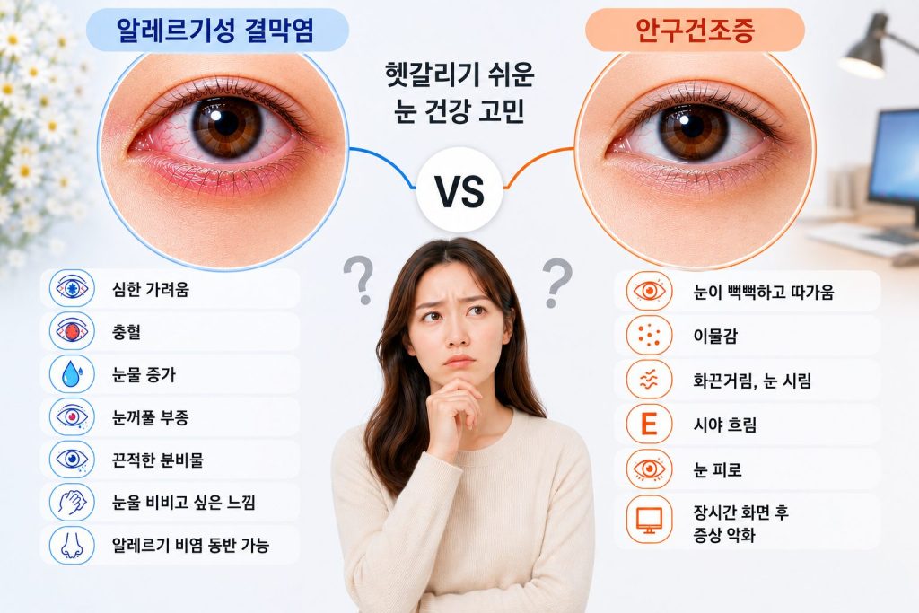 알레르기성 결막염과 안구건조증 차이 비교
