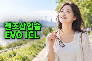 안경을 벗고 한강공원에서 먼 곳을 바라보는 한국 여성 - 렌즈삽입술 EVO ICL