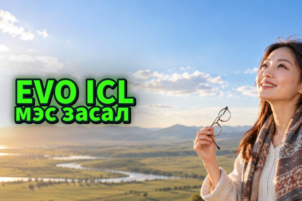 Нүдний шилээ авч тал нутгаас алсыг харж буй монгол эмэгтэй - EVO ICL мэс засал