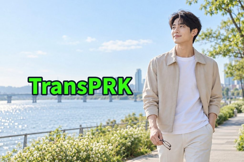 TransPRK in Korea — man walking by the Han River holding his eyeglasses
